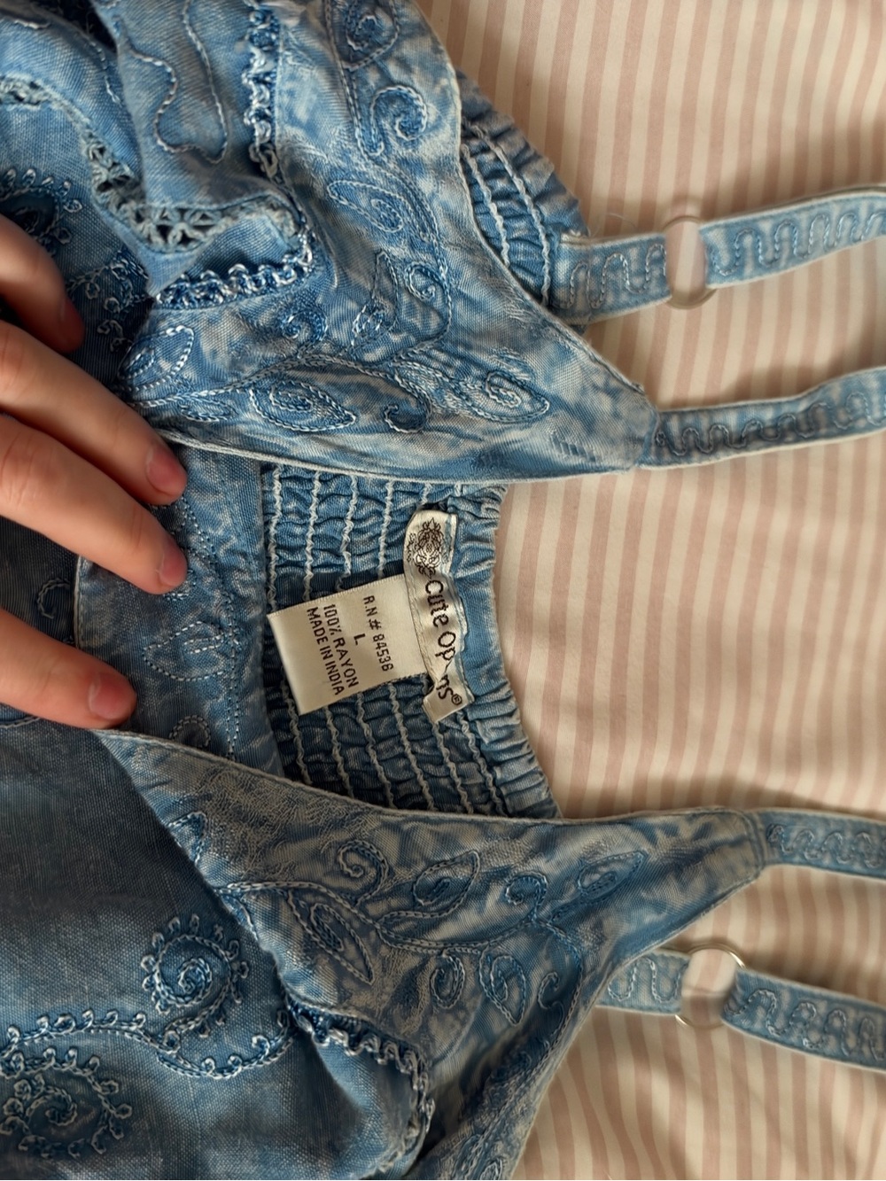 Blue Embroidered Denim-Style Ruffle Dress - Picture 3 of 5
